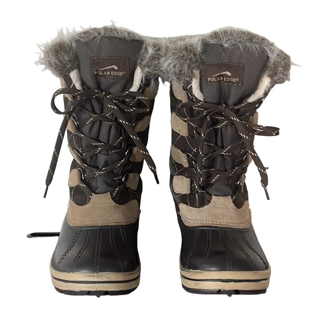 Polar Edge Thinsulate Faux Fur Winter Snow Boots Brown Suede Leather Size 9